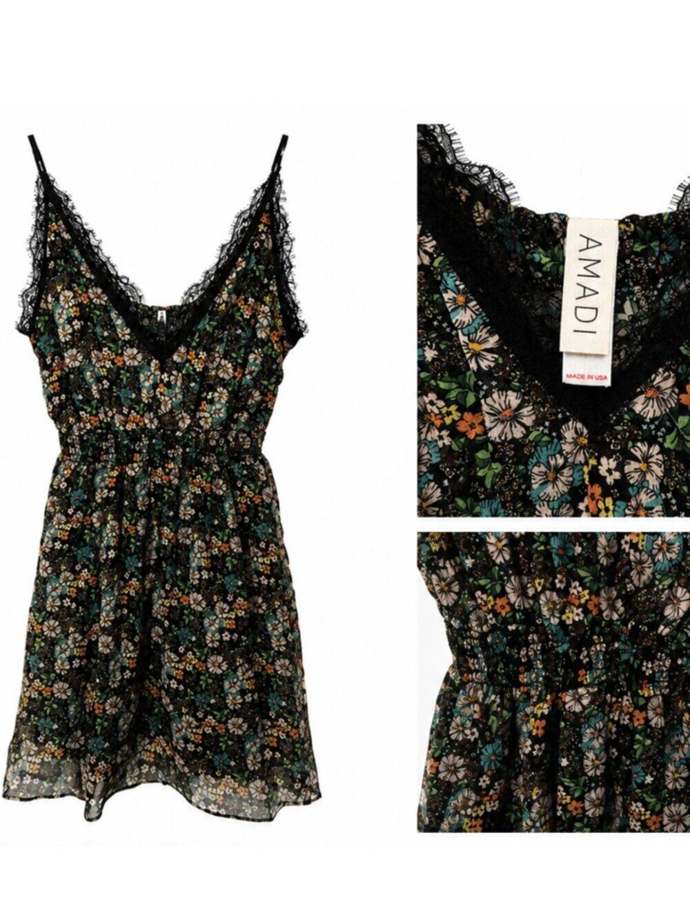 Anthropology Amadi Floral Lace-Trim Black Mini Dress